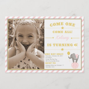 Invitación Elefante de circo de época - 6º cumpleaños