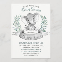 Invitación Elefante de color agua Baby Shower
