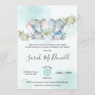 Invitación Elefante de color agua Chica Baby Shower