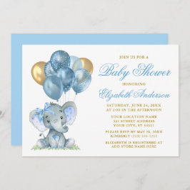 Invitación Elefante de color de agua Bow globos Ducha Azul Or
