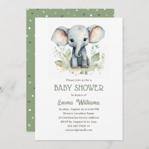 Invitación Elefante de color de agua Género Baby Shower neutr