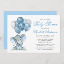 Elefante de color de agua Globos Baby Shower Azul
