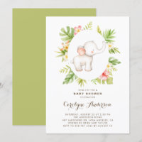 Elefante de color de agua tropical Baby Shower de 