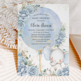 Invitación Elefante de elefante azul azul suave Baby Shower