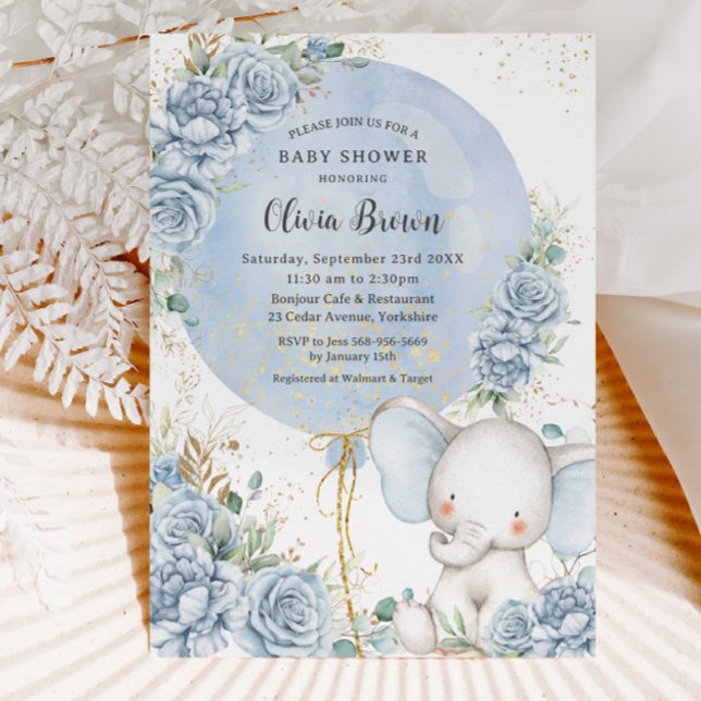 Invitación Elefante de elefante azul azul suave Baby Shower (Subido por el creador)