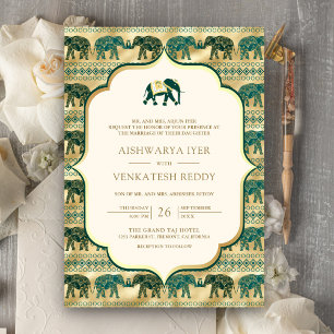Invitación Elefante de esmeralda crema en un Boda indio