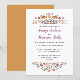 Invitación Elefante de Flor Indio Boda amarillo mostaza