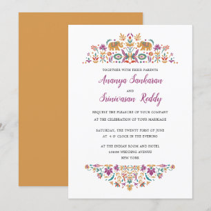 Invitación Elefante de Flor Indio Boda amarillo mostaza