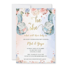 Elefante de Floral Gender Revelador Baby Shower