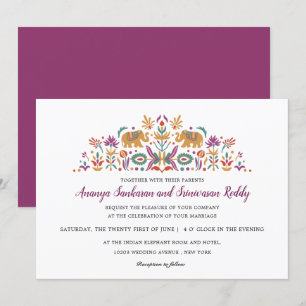 Invitación Elefante de flores indio boda moderno morado
