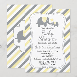 Invitación Elefante de franjas amarillas y grises   BABY SHOW