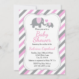 Invitación Elefante de franjas rosadas y grises | BABY SHOWER