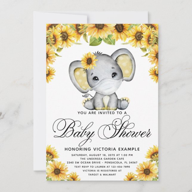 Invitación Elefante de girasol con Baby Shower de máscara (Anverso)