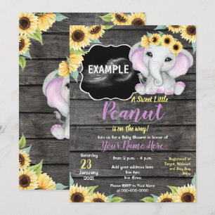 Invitación Elefante de girasol Ultrasonido Baby Shower morado