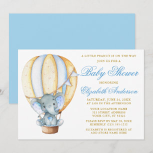 Invitación Elefante de globo aerostático Peanut Gold Baby Sho