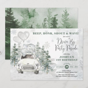 Invitación Elefante De Invierno Snowley Silver Conduce Por Cu