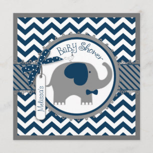 Invitación Elefante de la Marina y Chevron Imprimir Baby Show