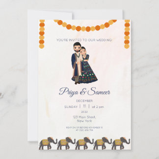 Invitación Elefante de la pareja de Bodas indios