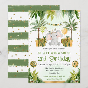 Invitación Elefante de la selva acuarela cumpleaños niños
