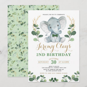 Invitación Elefante de la Selva de Oro Verde