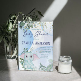 Invitación Elefante de la selva Safari Eucalyptus Bubbles azu