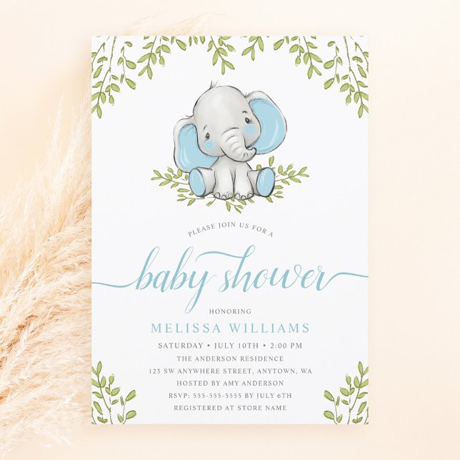 Invitación Elefante de la vegetación moderna Baby Shower (Subido por el creador)