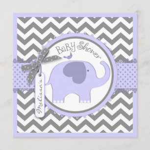Invitación Elefante de Lavanda y Baby Shower de Chevron Print