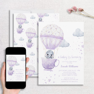 Invitación Elefante de Lavender bebé se prepara Baby Shower