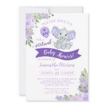 Elefante de Lavender y Baby Shower virtual floral