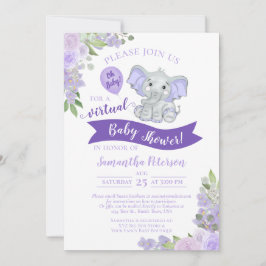 Invitación Elefante de Lavender y Baby Shower virtual floral