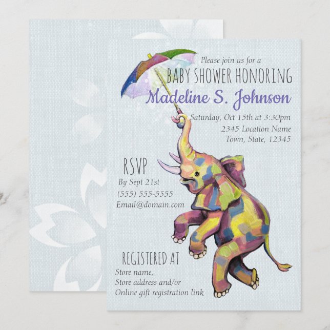 Invitación Elefante de los paraguas (Anverso / Reverso)