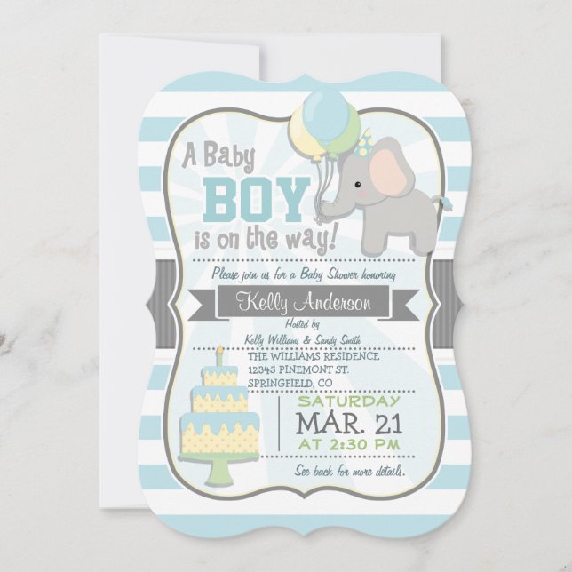 Invitación Elefante de niño pequeño, Baby Shower de animales  (Anverso)