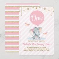 Elefante de Oro Rosado Primer Cumpleaños Estrella 