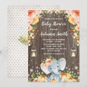 Invitación Elefante de otoño ruso Baby Shower Floral otoñal