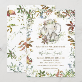 Invitación Elefante de otoño ruso Baby Shower neutro