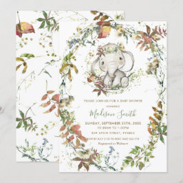 Invitación Elefante de otoño ruso Baby Shower neutro