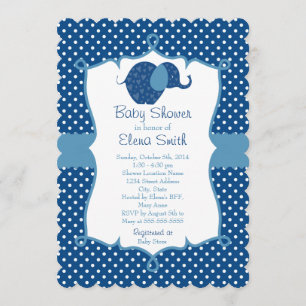 Invitación Elefante de punto de polka azul Baby Shower