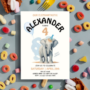 Invitación Elefante de Safari de Zoo de Niño Acuarela Pastel 