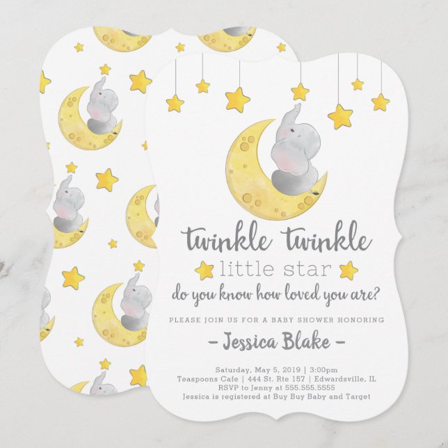 Invitación Elefante de "Twinkle Twinkle Little Star" en Baby  (Anverso / Reverso)