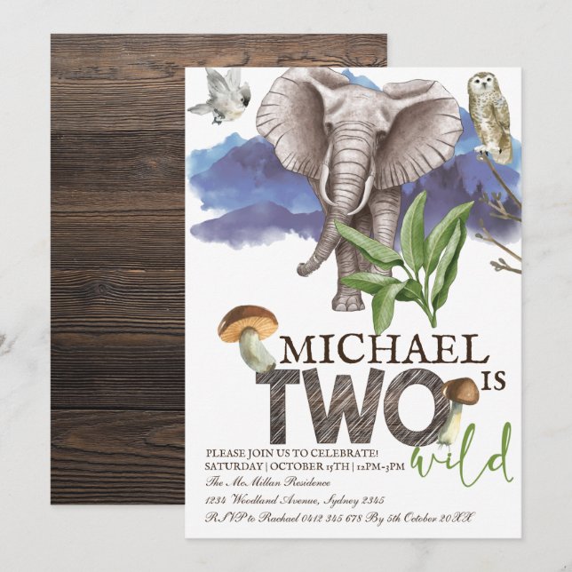 Invitación Elefante de Woodland (Anverso / Reverso)