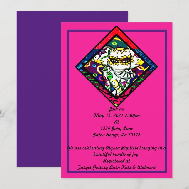 Invitación Elefante del Carnaval de impresión floral (Anverso / Reverso)