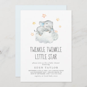 Invitación Elefante Dormido Niño Twinkle Twinkle Estrella Peq