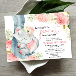 Invitación Elefante ducha de bebé chica crema rosa floral