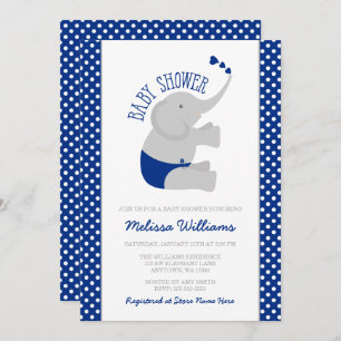 Invitación Elefante dulce Baby Shower del gris de azules