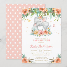 Invitación Elefante durmiente Baby Shower color rosa