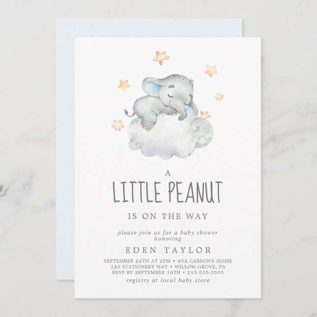 Invitación Elefante durmiente pequeño maní Baby Shower (Anverso / Reverso)