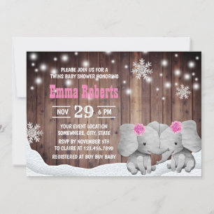 Invitación Elefante elefante Chica gemelo Snowflaes Baby Show