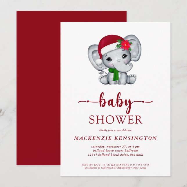 Invitación elefante elefante de Navidades amables Baby Shower (Anverso / Reverso)