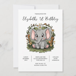 Invitación Elefante Elegante Cumpleaños 1 Digital