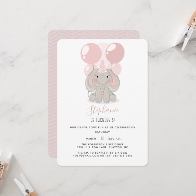 Invitación Elefante en el Gorra de la fiesta de cumpleaños (Anverso/Reverso In Situ)